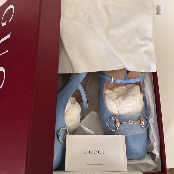 GUCCI Women's Horsebit Mary Jane Pumps Blue Patent Leather Size 8.5 NIB - Picture 10 of 10
